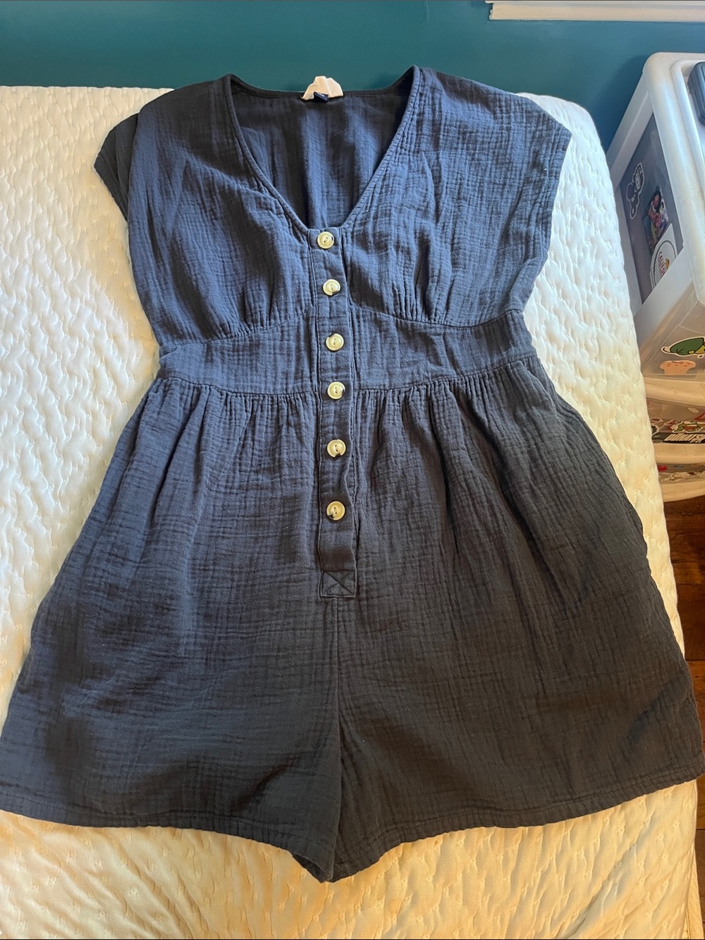 Universal Thread Black Button-Front Gauze Romper